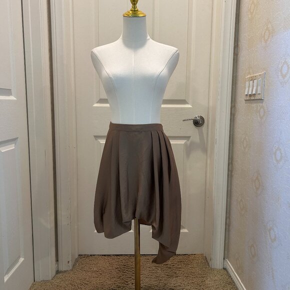 HELMUT LANG Taupe Gathered Asymmetrical Flowy Skirt in Size 10 - Picture 1 of 10